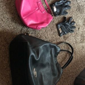 Coach bundle: over the shoulder bag and cross body. White mark on bag. Gloves